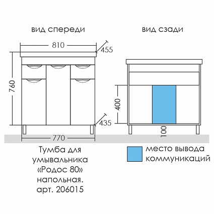 Мебель для ванной Санта Родос 80 см напольная (рак. Фостер 80)