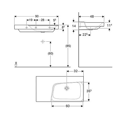 Раковина Geberit Xeno² 90 см L 500.536.01.1