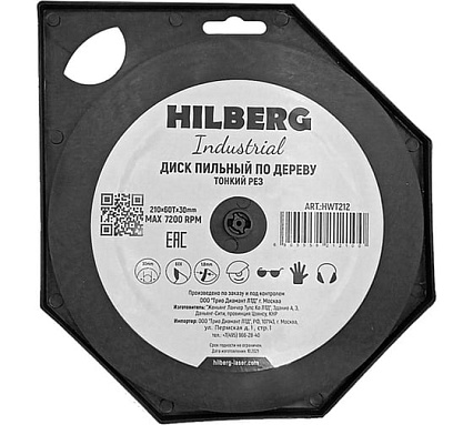 Диск пильный по дереву Industrial 210х30 мм, 60Т, тонкий рез Hilberg HWT212