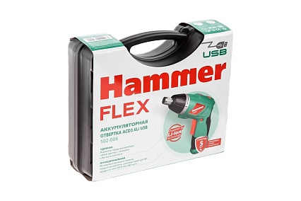 Аккумуляторная отвертка Hammer Flex ACD3.6Li USB с набором бит 545454