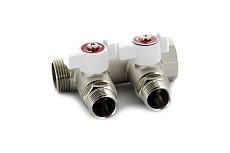 Коллектор НВ 3/4 2х1/2 Н 40мм с кранами, никелированный Uni-Fitt 420N3220