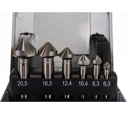 Набор зенковок 90° (6 шт; 6.3, 8.3, 10.4, 12.4, 16.5, 20.5; HSS) Bucovice Tools 741806