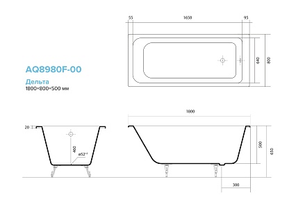 Чугунная ванна Aquatek Дельта 180x80 AQ8980F-00