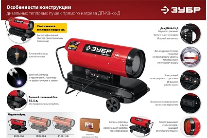 Дизельная тепловая пушка Зубр 55 кВт, прямой нагрев ДП-К8-55-Д
