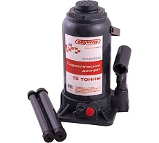 Гидравлический бутылочный домкрат Skyway 15т h 225-425 мм с клапаном в коробке+сумка S01804003