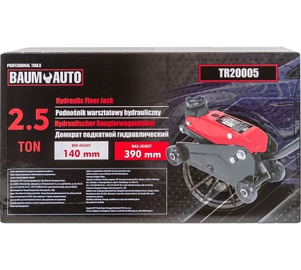 Подкатной гидравлический домкрат BaumAuto 2.5т, h min 140мм, h max 390мм BM-TR20005(52144)