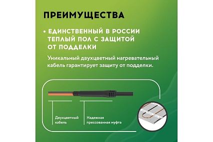 Нагревательный мат Русское тепло Теплый пол 8 кв. м, 1280 Вт, с терморегулятором РТ-15 7722714