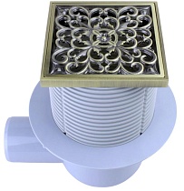 Душевой трап Bronze De Luxe 21962-56 с решеткой &quot;Узоры&quot;, гориз. выход, бронза