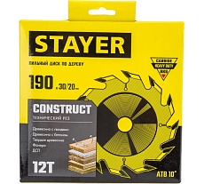 Диск пильный по дереву Технический рез (190x30/20 мм; 12T) Stayer 3683-190-30-12_z01