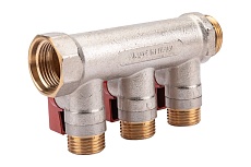 Коллектор с шаровыми кранами STOUT Smb 6210 341203 3/4&quot;, 3 отвода 1/2&quot;, красные ручки RG0091AACQM2BK