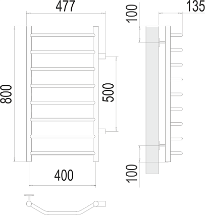 Полотенцесушитель водяной Terminus Виктория П8 400x800 БП500, 4670078530097