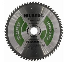 Диск пильный по дереву тонкий рез Industrial (250x32/30 мм; 64Т) Hilberg HWT259