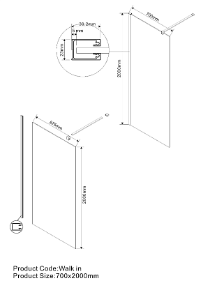 Душевая перегородка Vincea Walk-In VSW-1H700CLB 70x200 черный, прозрачное