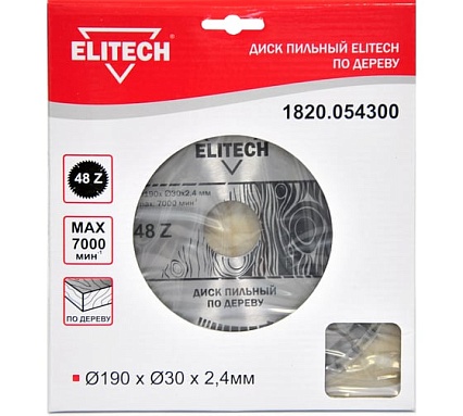Диск пильный по дереву (190х30 мм; 2.4 мм; 48Z) Elitech 1820.054300