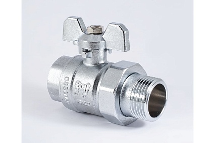 Шаровой кран PROFACTOR PF STANDARD с полусгоном хром, в/н ручка бабочка, 1 дюйм PF UBV 326CW