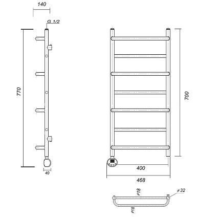 Полотенцесушитель электрический Domoterm Орфей П7 400x700 EL, ТЭН слева, хром