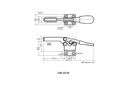 Механический зажим с горизонтальной ручкой, усилие 227кг WOODWORK GH-225-D