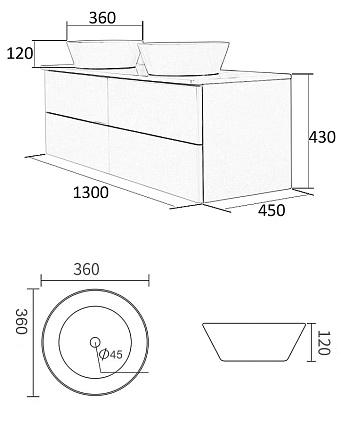 Тумба со столешницей Orange Otto 130 см Ot-130TuMDF+B08-360W белый глянец