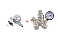 Комплект Valtec _6 VI7 Водосчетчик универсальный с импульсным выходом 1/2 VLF-15U-I + Редуктор давления с фильтром и манометром, от 2 до 5 бар 1/2 VT.082.N.04 VT.VI7.K6.VLFI.082