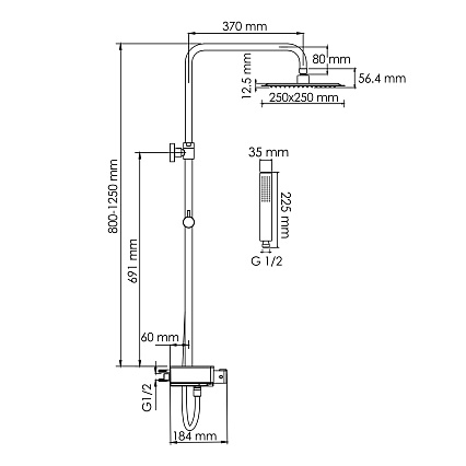 Душевая стойка WasserKRAFT A114.255.218.CB Thermo с термостатом, хром/черный