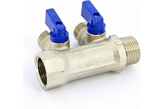 Коллектор Tiemme НВ, 3/4&quot;, 2х1/2&quot;х16, Н 36 мм, никелированный, с кранами 1820004