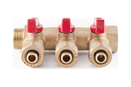 Коллектор с шаровыми кранами PROFACTOR в/н 3/4" х 3 вых 16 цанга PF MVP 266.3