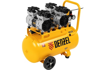 Безмаслянный малошумный компрессор Denzel DLS 1500/50, 1500 Вт, 2x750, 50 л, 260 л/мин 58027