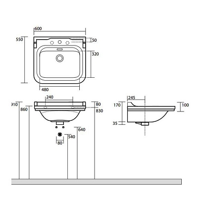 Раковина Kerasan Waldorf 4140K1bi/cr*1 60 см белый/хром (с 1 отв. под смеситель)