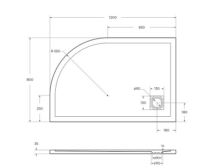 Поддон для душа BelBagno TRAY-MR-UNO-RH-120/80-550-35-W-L-CR 120x80 четверть круга, левый