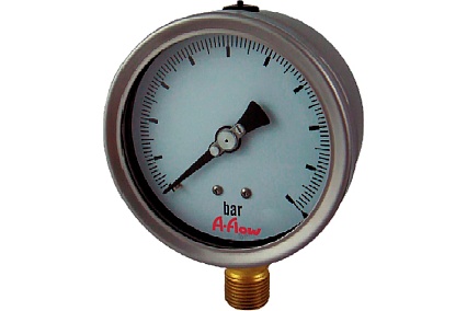 Манометр от 0 до 60 бар из нержавеющей стали, D100 мм, NPT 1/2", штуцер снизу A-Flow G22-S-8N-100A-60bar