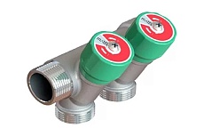 Коллектор ELSEN модульный, 1, 3 контура, размер отвода-3/4 ЕК, вентили под 90, TIN латунь EMW02.03T