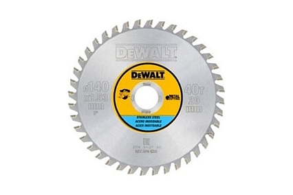Пильный диск по нержавеющей стали 140/20 мм, 40 зубьев, MTCG10 DeWalt DT1918