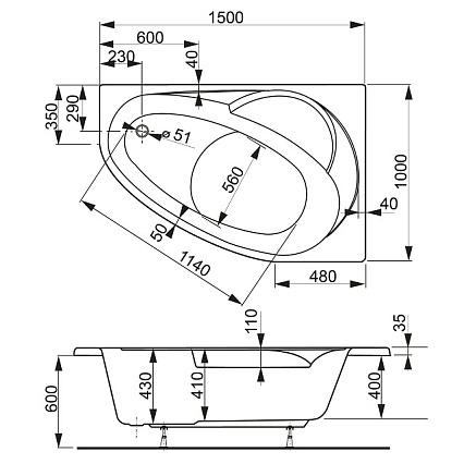 Акриловая ванна VagnerPlast Flora 150x100 R