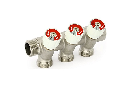 Коллектор Uni-Fitt НВ 1" 4х1/2" Н 40 мм никелированный с вентилями 404N4240