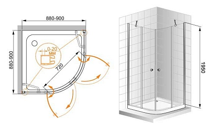 Душевой уголок Cezares Elena ELENA-W-R-22-90-C-Cr 90x90