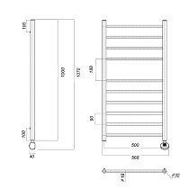 Полотенцесушитель электрический Domoterm Медея П10 500x1000 ER ТЭН справа, хром