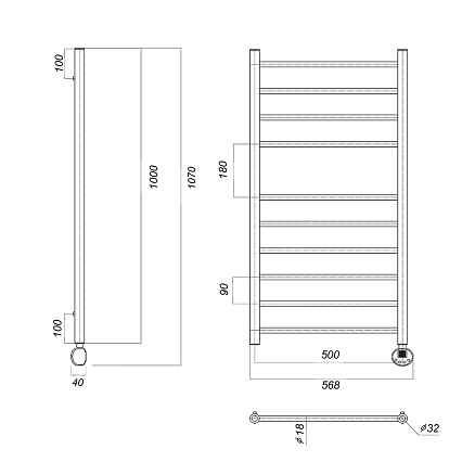 Полотенцесушитель электрический Domoterm Медея П10 500x1000 ER ТЭН справа, хром