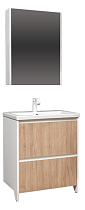 Мебель для ванной Velvex Klaufs 70 см напольная, 2 ящика, белый глянец/дерево шатанэ
