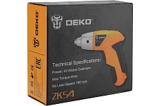 Аккумуляторная отвертка Deko ZKS4, 4В, 0.6 Ач, з/у с набором оснастки 10 шт, 4 Нм 063-4113