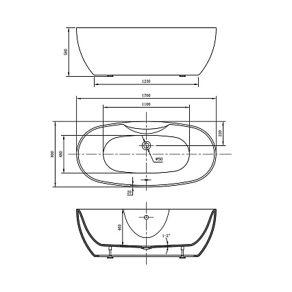 Акриловая ванна Vincea VBT-405B 170x80 белый