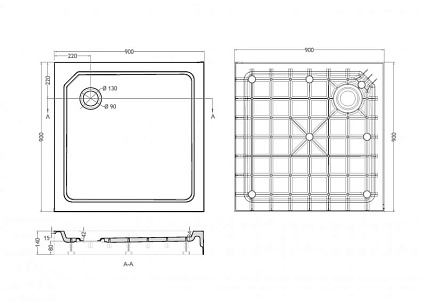 Поддон для душа Cezares TRAY-SMC-A-90-550-150-W 90x90 стеклокомпозит