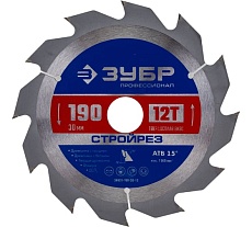 Диск пильный по строительной древесине Зубр Стройрез Профессионал 190х30 мм, 12Т 36931-190-30-12