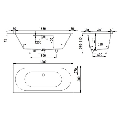 Ванна из литьевого мрамора Salini Ornella Axis Kit  S-Sense 103511G 180x80, белый глянцевый