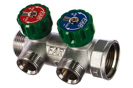 Регулирующий коллектор FAR 1" ВР-НР с 2 отв. 3/4" НР межосев. 45 мм FK 3821 134