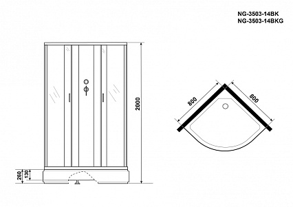 Душевая кабина Niagara NG 3503-14BKG 80x80 стекло тонированное, без крыши, гидромассаж