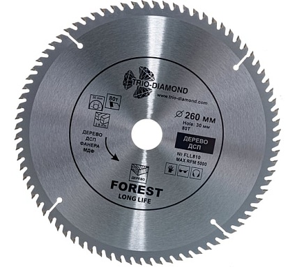 Диск пильный по дереву (260х30 мм; 80Т) TRIO-DIAMOND FLL810