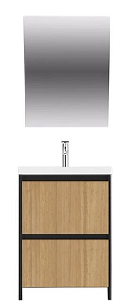 Мебель для ванной Velvex Klaufs 60 см напольная, 2 ящика, черный матовый/дерево шатанэ