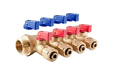 Коллектор с шаровыми кранами PROFACTOR в/н 1&quot; х 4 вых 16 цанга PF MVP 267.4