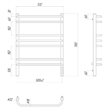 Полотенцесушитель электрический Lemark Luna LM41707Z П7 50x70