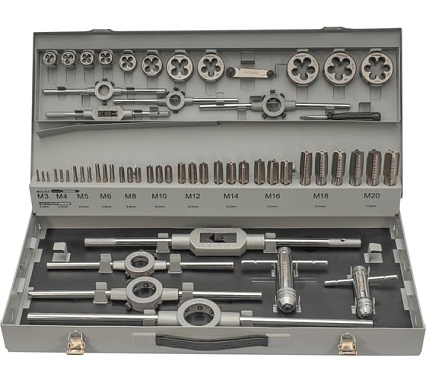 Набор метчиков и плашек H-Tools M3-M20 HSS-G 56пр 08331040
